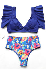 Ruffle Floral V-Neck Two Pieces Swimwear