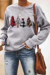 Casual Grey Christmas Tree Print Top