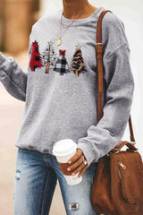 Casual Grey Christmas Tree Print Top