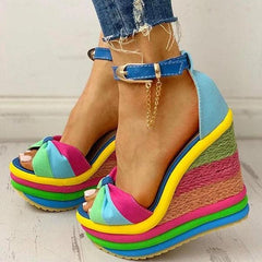 Women Colorful Rainbow Wedge Sandals