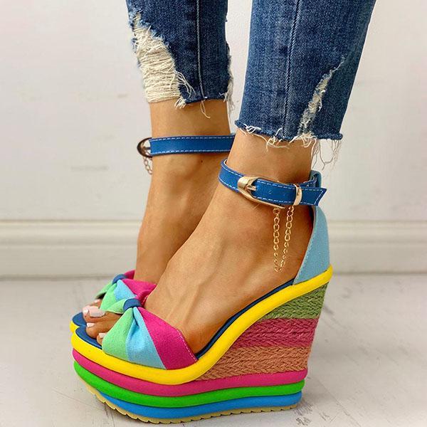 Women Colorful Rainbow Wedge Sandals