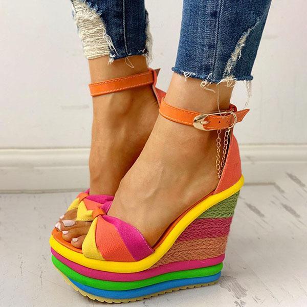 Women Colorful Rainbow Wedge Sandals