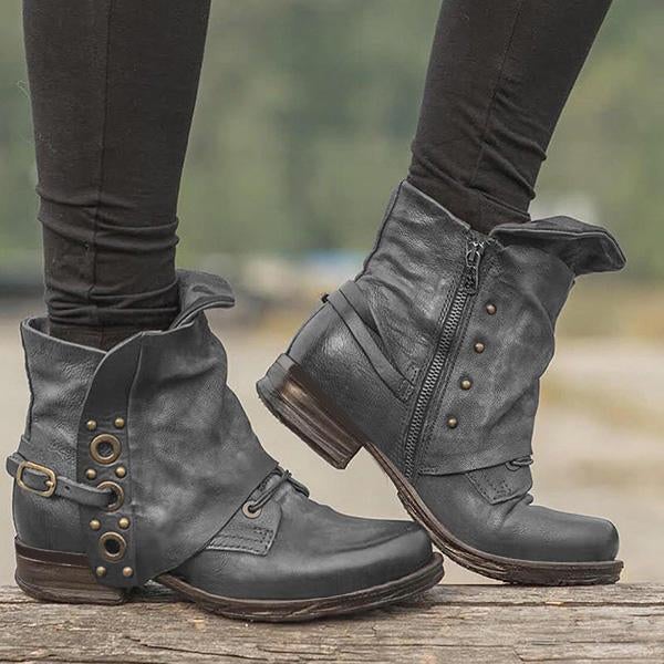 Women Casual Chunky Heel Pu Zipper Ankle Boots