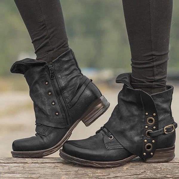 Women Casual Chunky Heel Pu Zipper Ankle Boots