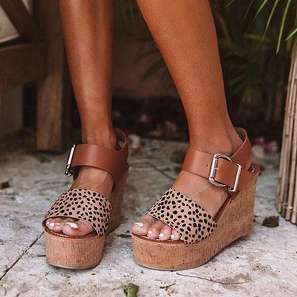 Reece Cheetah Wedge Buckle Straps Sandals