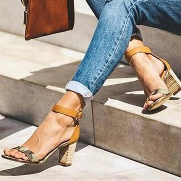 Camouflage Chunky Heel Sandals