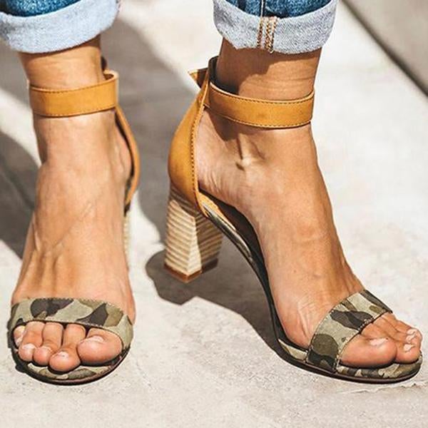 Camouflage Chunky Heel Sandals