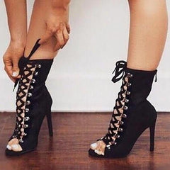 Sexy Peep Toe Lace-Up Zippered Stiletto Heels