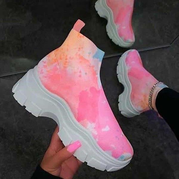 Women Color Personality Set Through The Ankle Flat Increase Sneakers