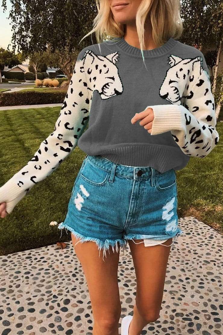 Casual Leopard Print Elastic Sweater