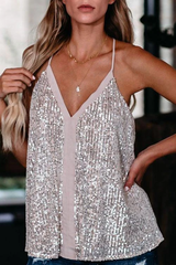 Sequin V Neck Vest Crop Top