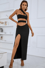 Isla Asymmetric High Slit Bandage Dress