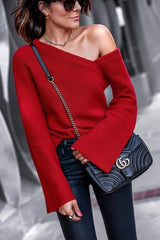 Fashion Off Shoulder Red Sweater