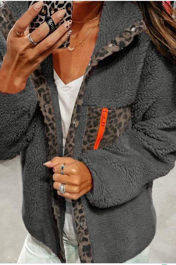 Fashion Leopard Stitching Thick Coat