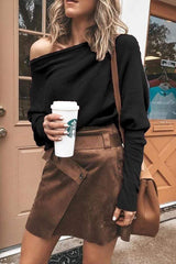 Fashion Off Shoulder Pure Color Top