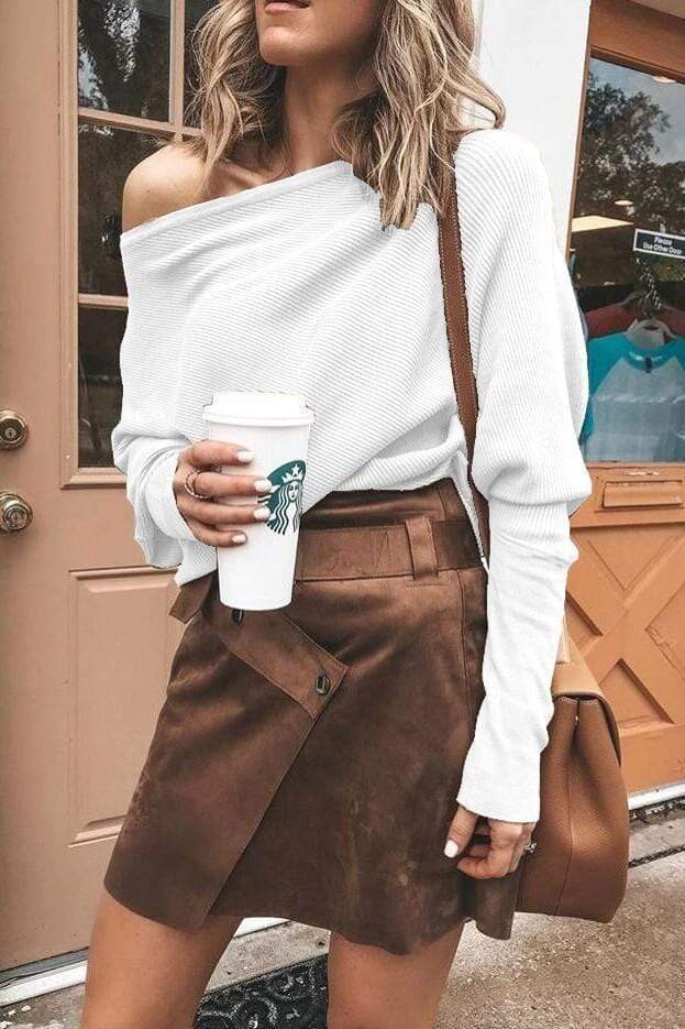 Fashion Off Shoulder Pure Color Top