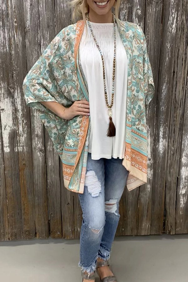 Colorblock Pattern Printed Kimono