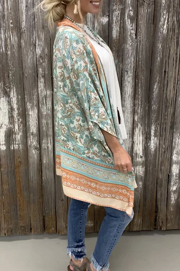 Colorblock Pattern Printed Kimono