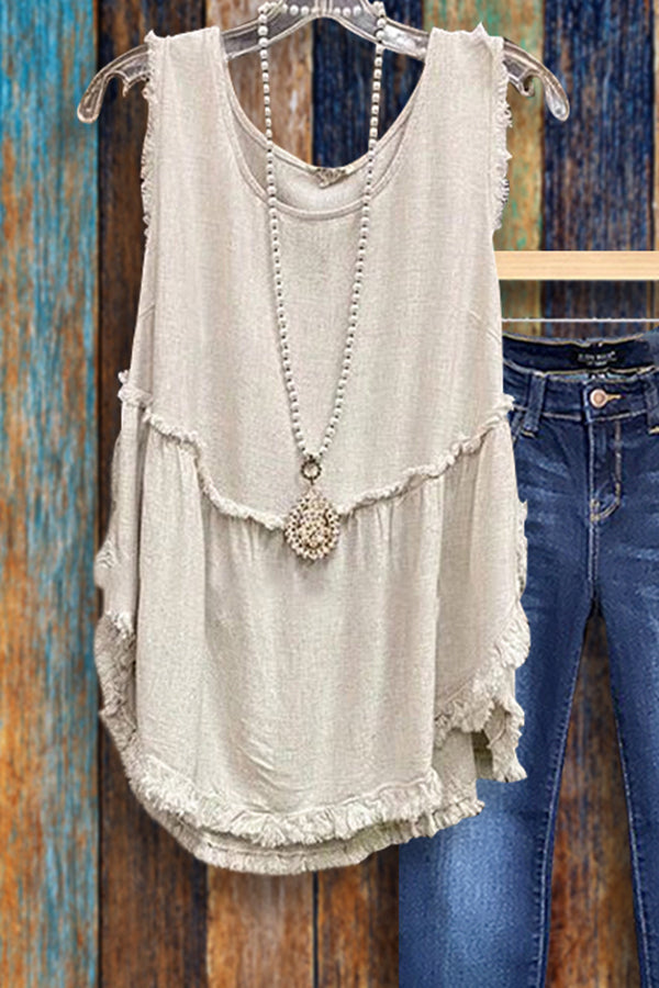 Casual Round Neck Pleated Tank Top