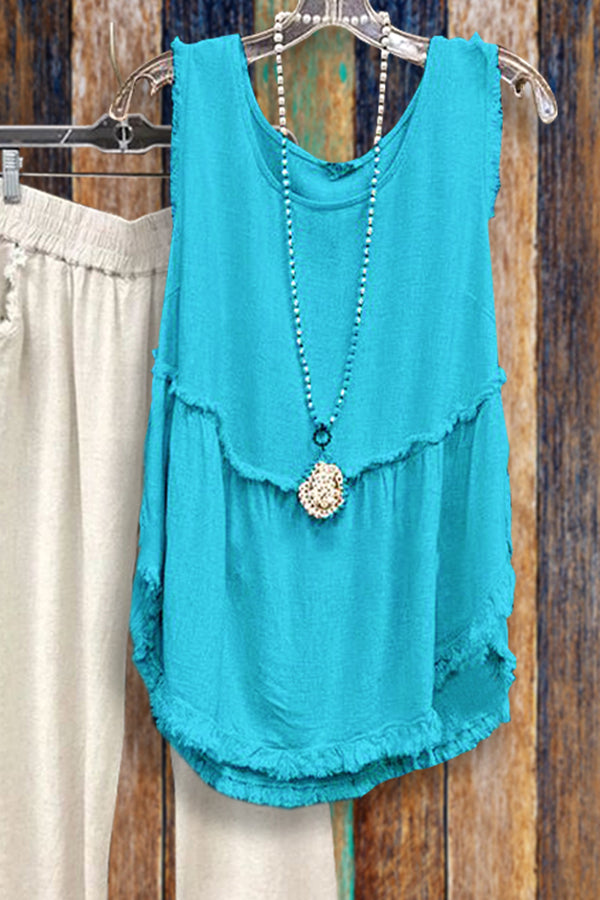 Casual Round Neck Pleated Tank Top