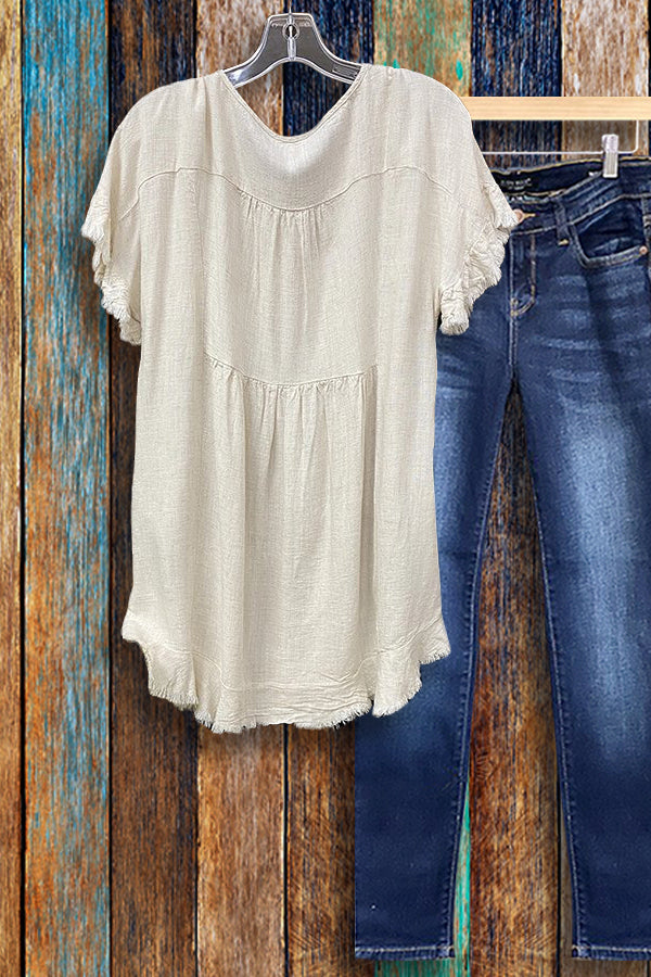 Round Neck Ruffled Pocket T-shirt