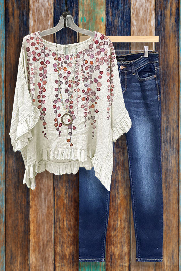 Casual Printed Ruffled Crinkled Blouse