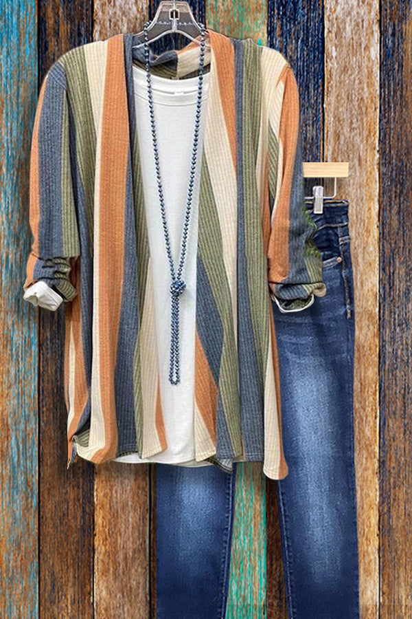 Casual Printed Striped Cardigan