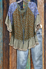 Casual Leopard-print Ruffle-paneled Frill Top