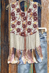 Bohemian Floral Ethnic Crew Neck Stitching Vest