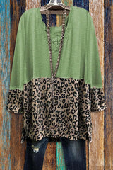 Casual Leopard Print Panel V-Neck T-Shirt