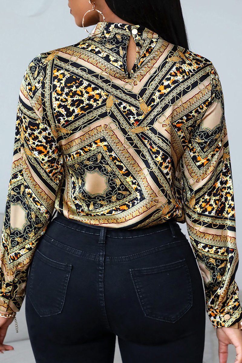 Bowknot Neck Vintage Printed Blouse