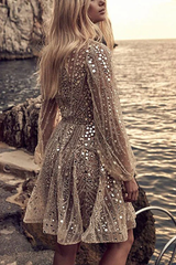 See Through Lantern Sleeve Sequin Party Princes Dress