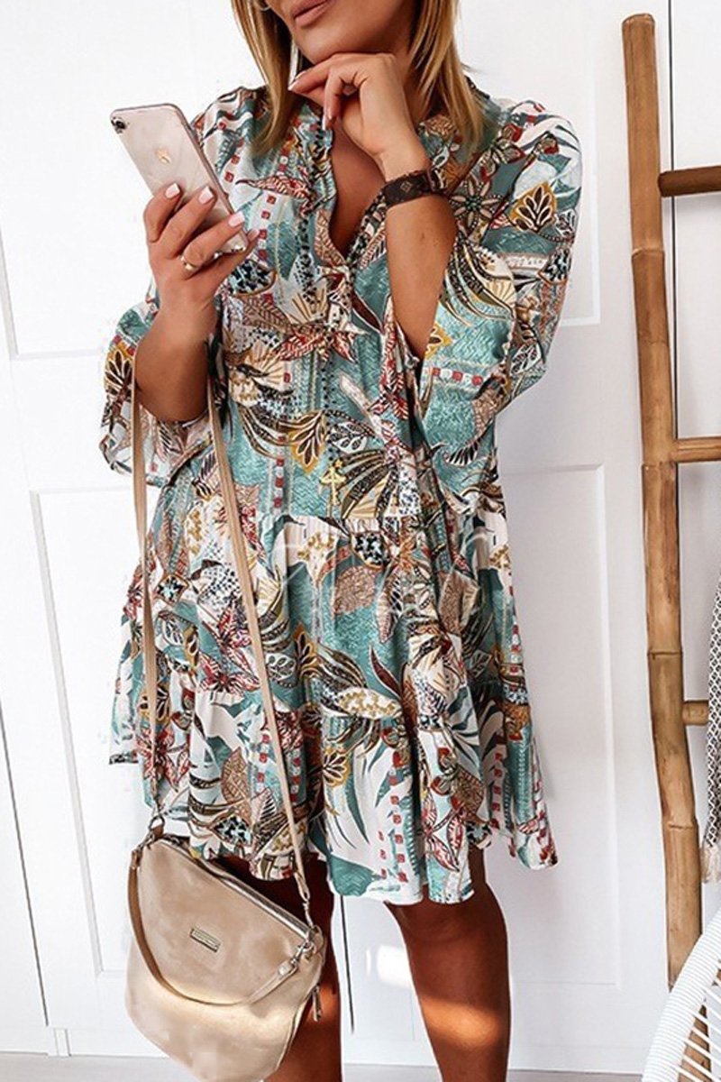 Bohemian V-Neck Flare Sleeve Dress