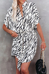 Zebra Pattern Short Sleeve Dress(With Belt)