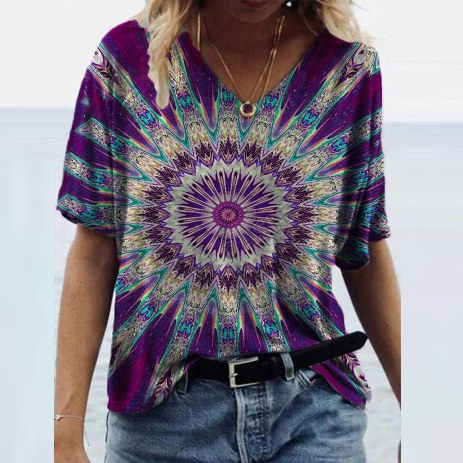 Tie Dye Print V-Neck T-Shirt