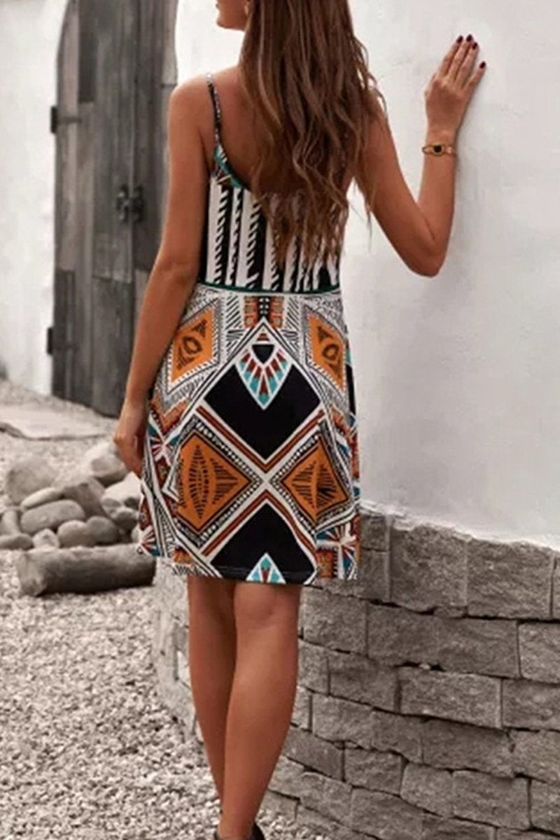 Bohemian Geometric Print Beach Dress