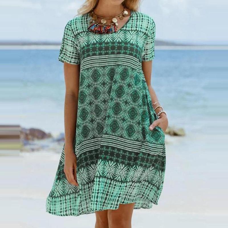 Vintage Printed Short Sleeve Dress