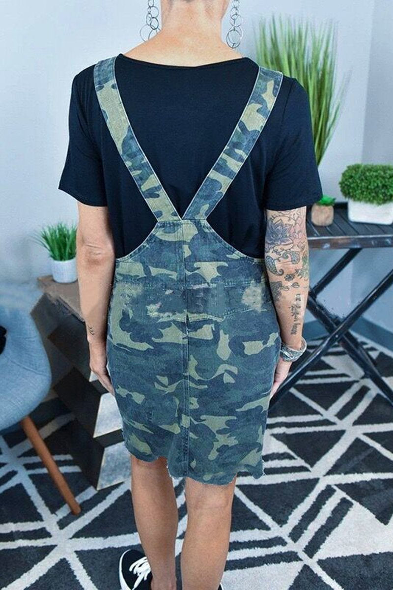 Camouflage Print Casual Suspender Dress