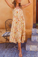 Sweet Floral Print Sling Midi Dress