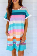 Rainbow Stripe Short Sleeve Dress