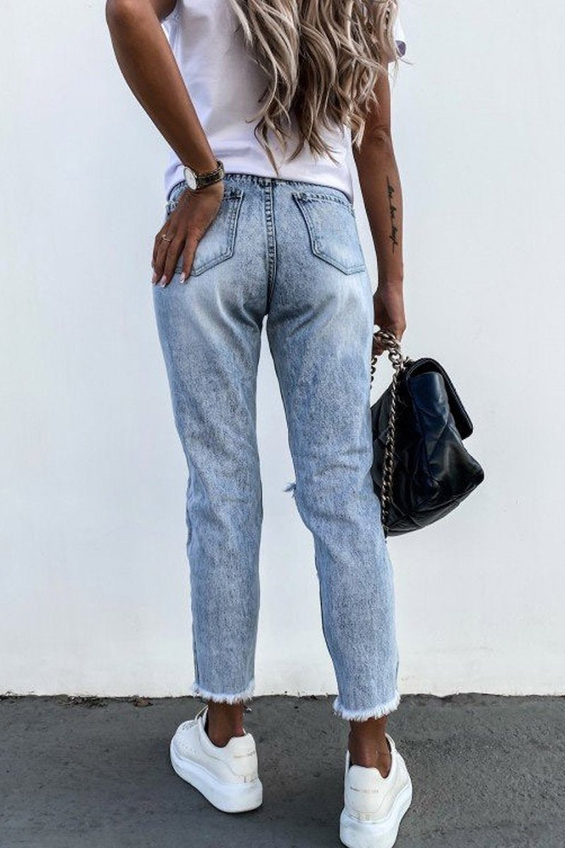 Burrs Denim Ripped Straight-Leg Pants