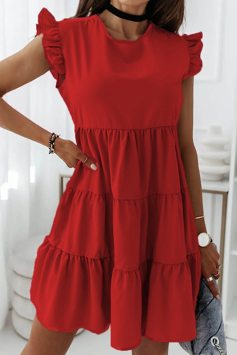 Ruched Sleeve Solid Color Patchwork Dress