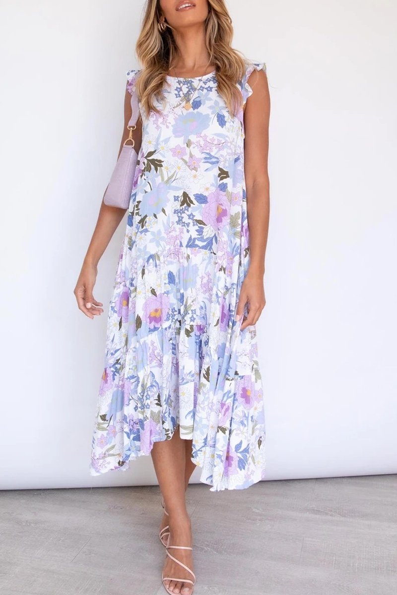 Ruffle Shoulder Floral Print Dress