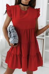 Ruched Sleeve Solid Color Patchwork Dress