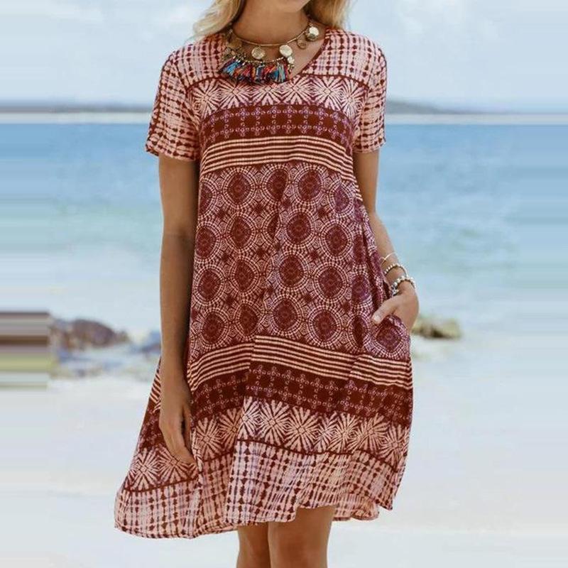 Vintage Printed Short Sleeve Dress