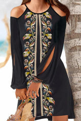 Bohemian Cold Shoulder Long Sleeve Dress