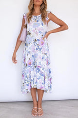 Ruffle Shoulder Floral Print Dress