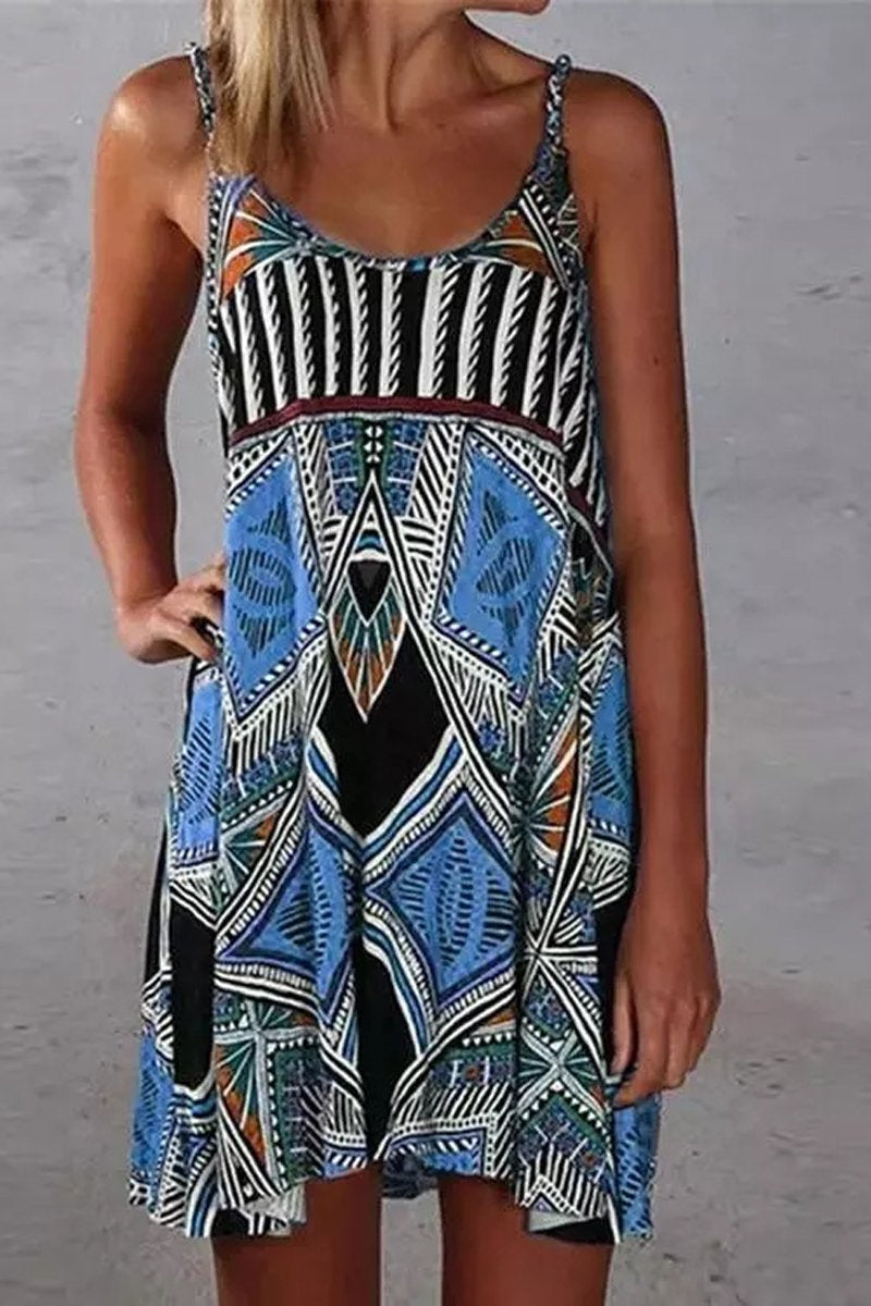 Bohemian Geometric Print Beach Dress