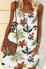 Sweet Plant Printed Sleeveless Dress