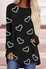 Round Neck Heart-Shaped Print T-Shirt